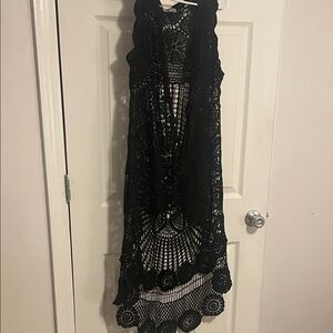 Black Crochet Sleeveless Vest
